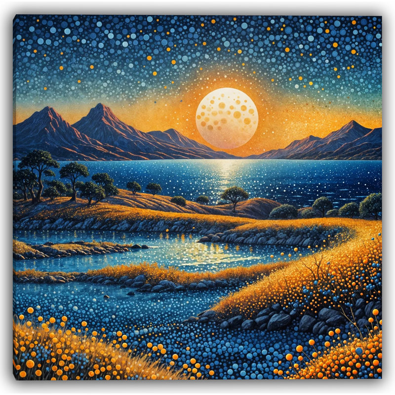 Golden Moon Reflection - Paysage de bord de lac de rêve