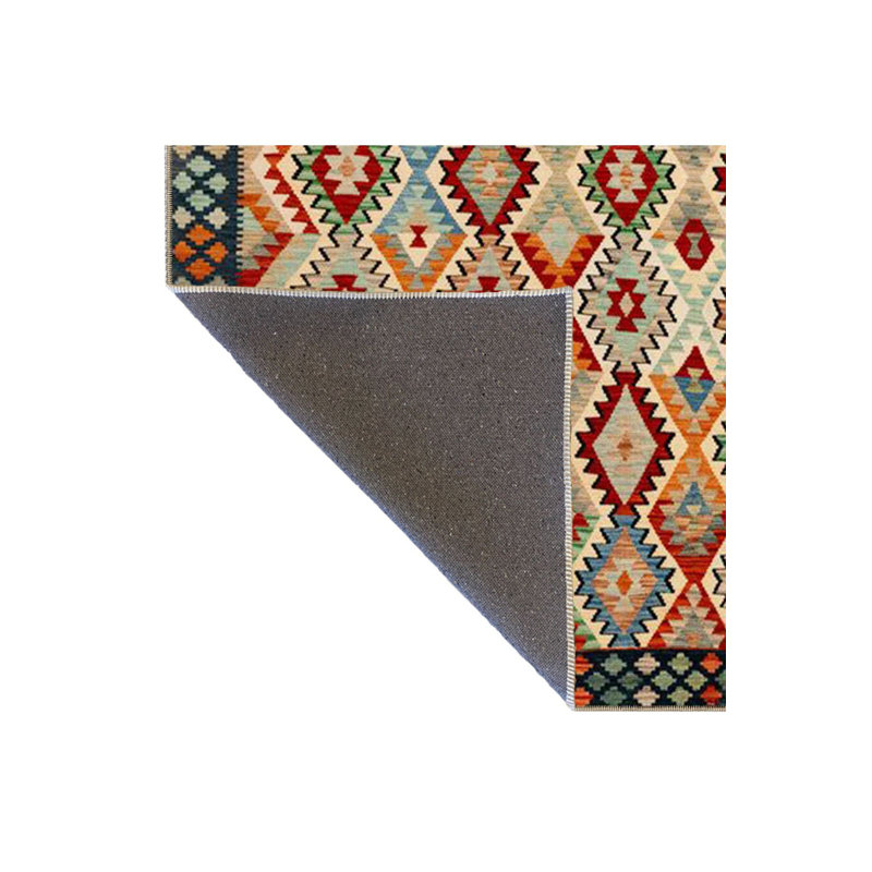 Tapis tissé à motif géométrique moderne encadré et lavable à la machine, Carré 4 pi 11 po