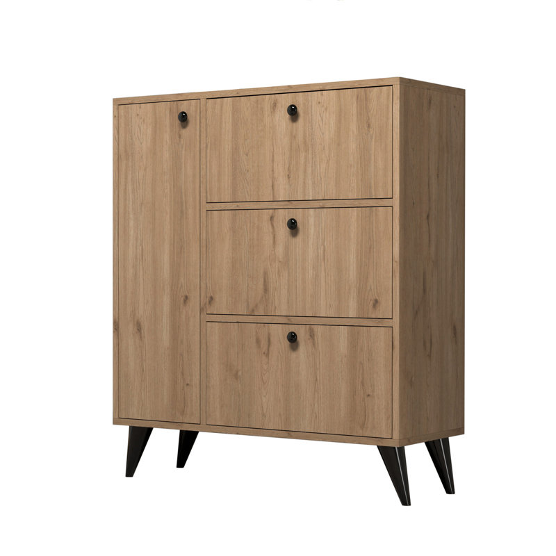 9 Pair Shoe Storage Cabinet, Oak/Black