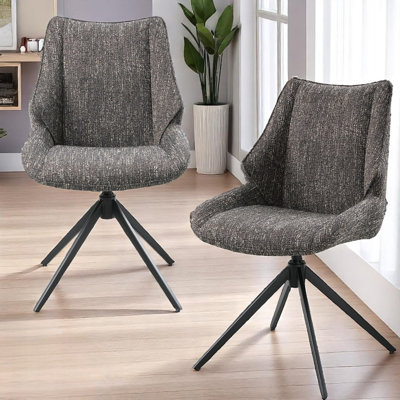 Chaise d'appoint en chenille Malika brun gris avec pivot (ensemble de 2)