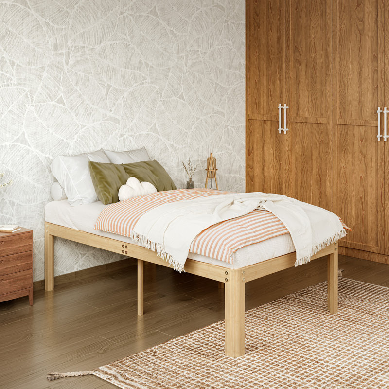 Twin Heavy Duty Metal Bed Frame, Printed Steel Platform Bed, Rounded Edge Legs, Anti-sway, Noise Free, Twin