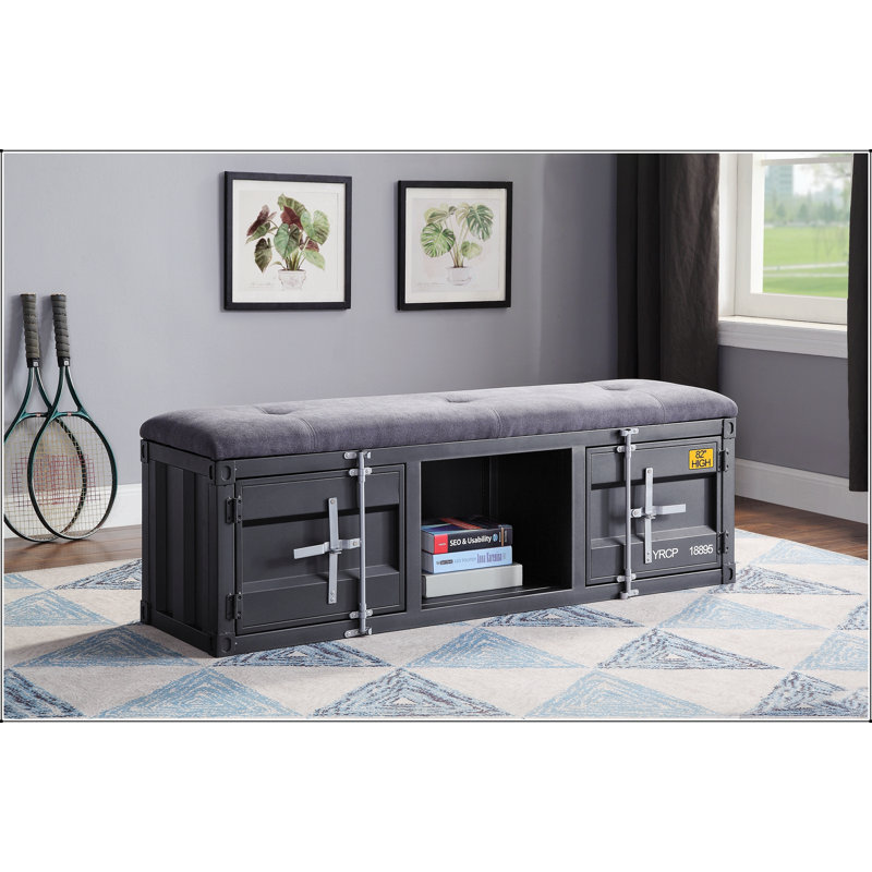 Banc Cargo en tissu et finition bronze industriel avec rangement