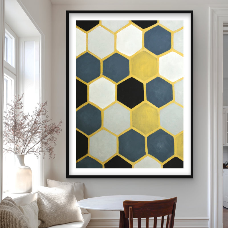 Blue and Gold Cells - Reproduction matte encadrée pour la décoration intérieure