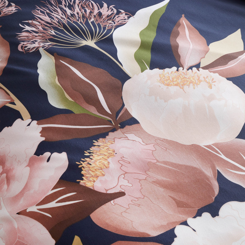 Opulent Floral Reversible Duvet Cover Set with Pillowcases Navy, Double - 2 Standard Pillowcases