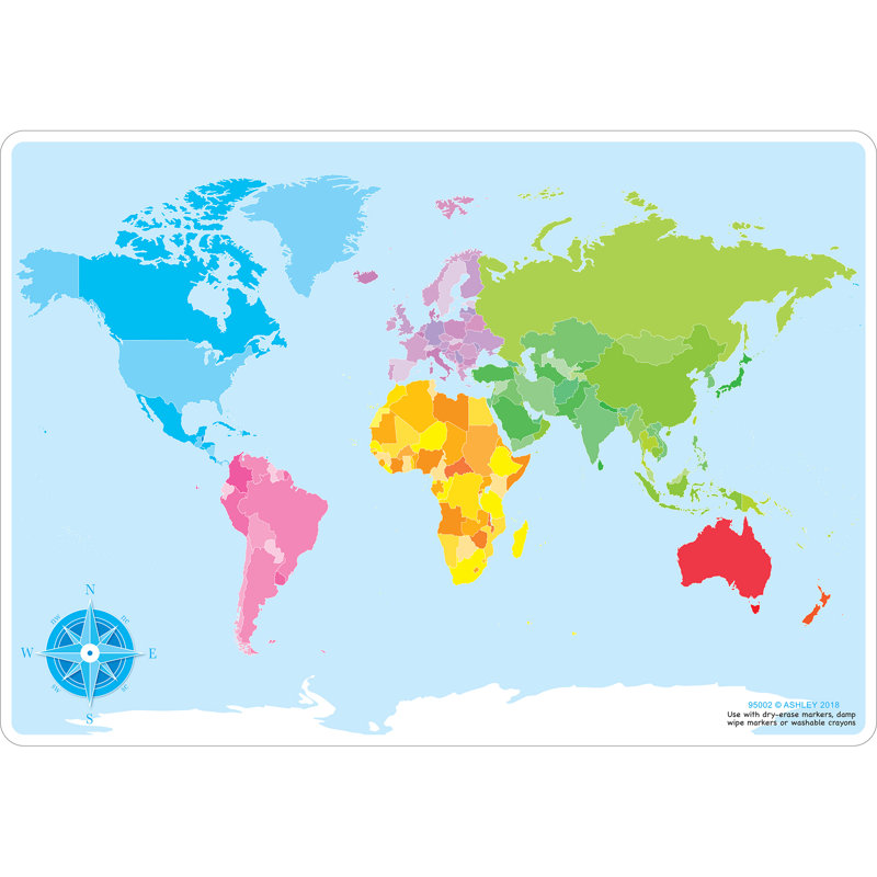 Smart Poly 12" x 17" Double-Sided World Map Learning Mats