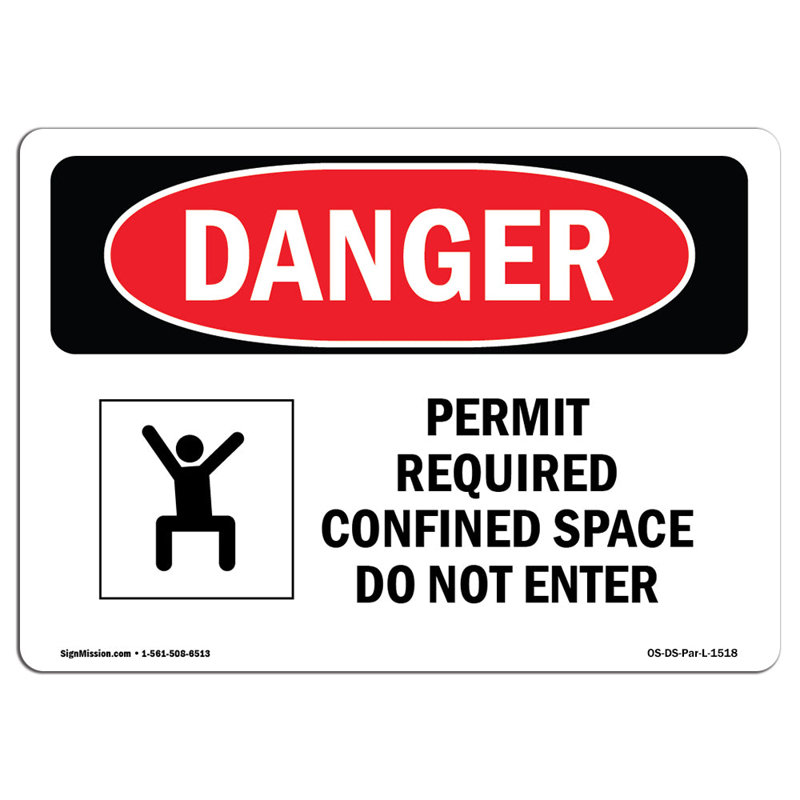 Permis requis: espace clos ne pas entrer, H 12 po x l 18 po x P 0,1 po