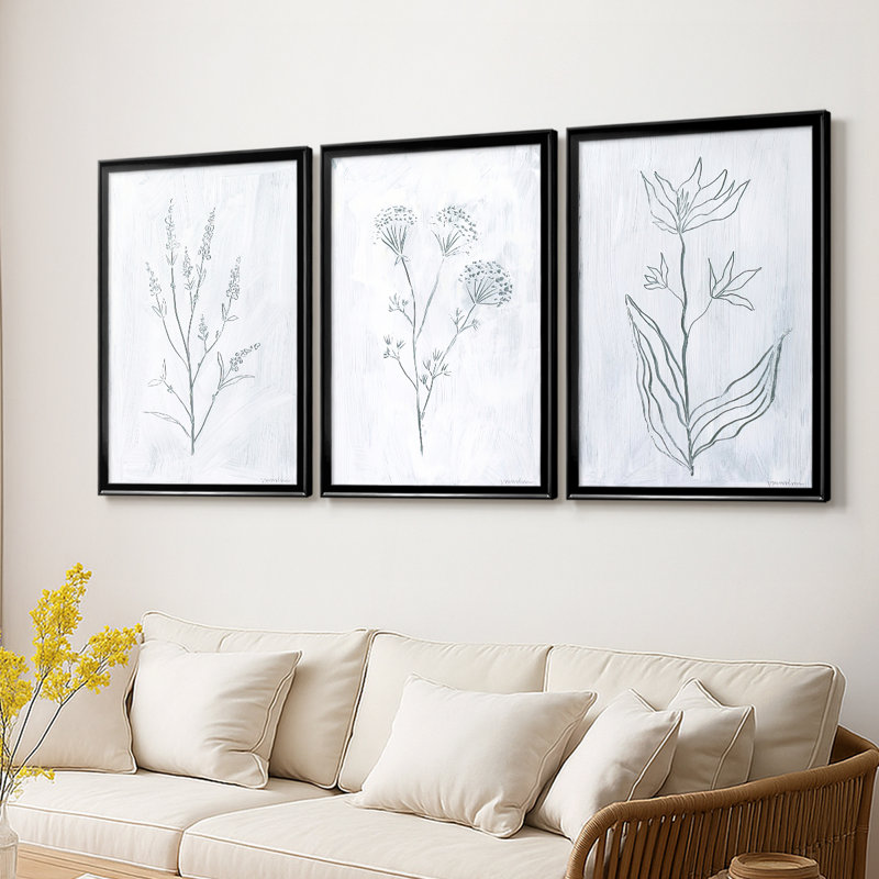 Milkweeds I  -Custom Framed  Wrapped Gallery Canvas - 3 Pieces, Black, 30" H x 63" W