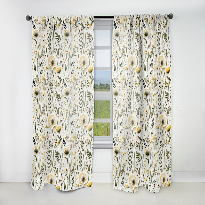 Motif bohème Botanical Neutrals IV - rideau bohémien - obscurcissant velours - 1 panneau, L 52 po x L 95 po