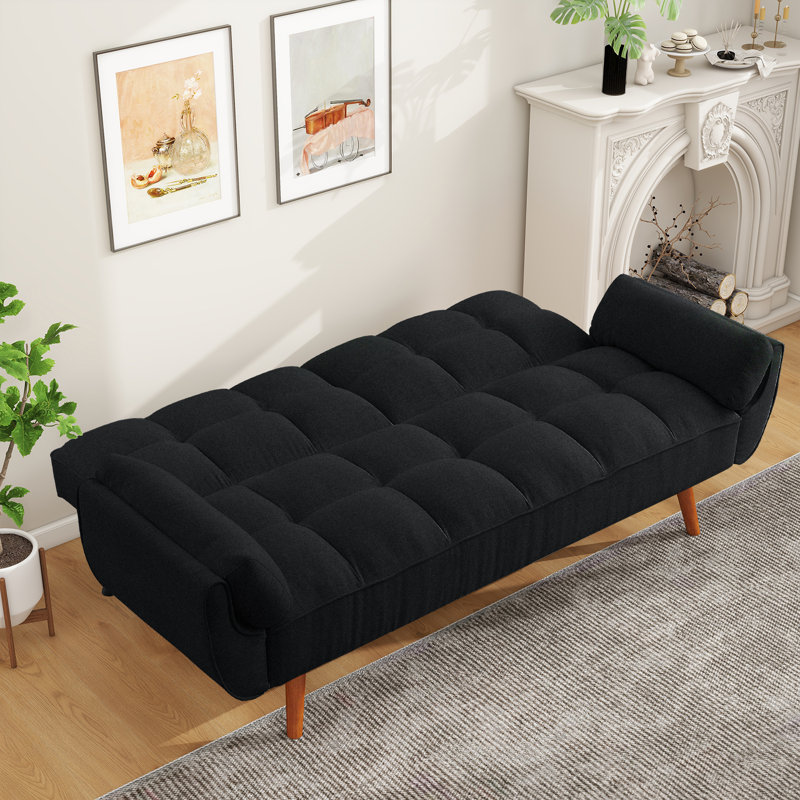75.39 IN. Futon Sofa Bed, Convertible Upholstered Couch Sleeper With Reclining Sleeper Split Tufted Back, Black