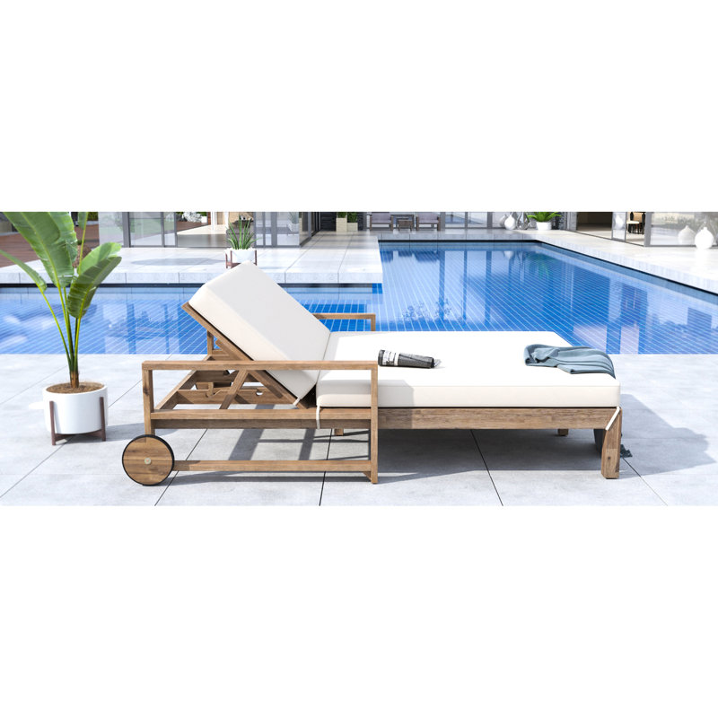Lit de bronzage d'extérieur beige - en bois, avec et coussins Lit de jour en bois pour les jardins aux taches de soleil