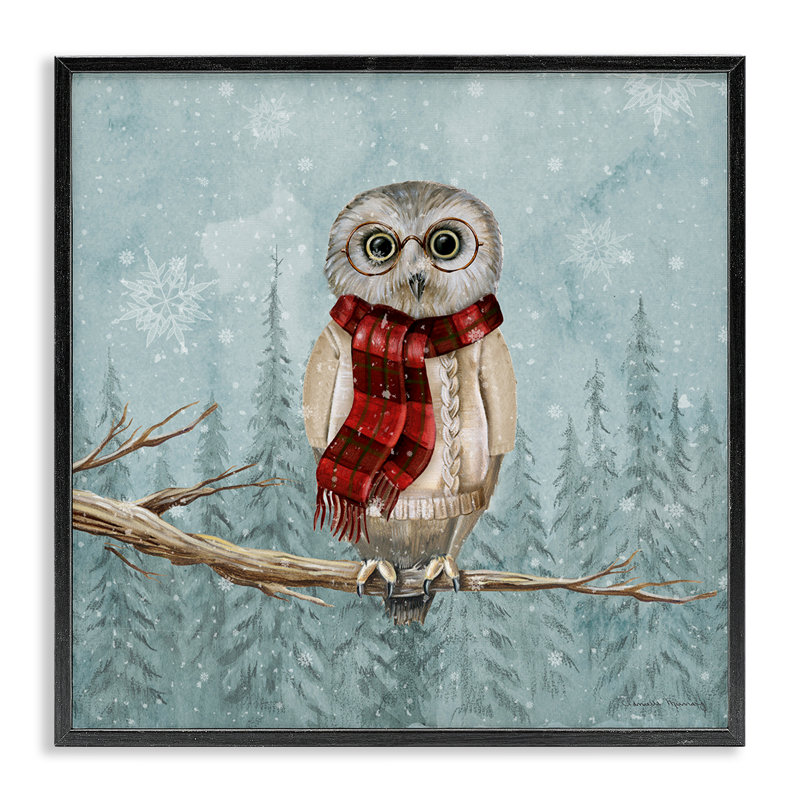 Hibou des bois d'hiver, estampe numérique, conception de Danielle Murray, Giclée encadrée noir minuit, H 12 po x l 12 po