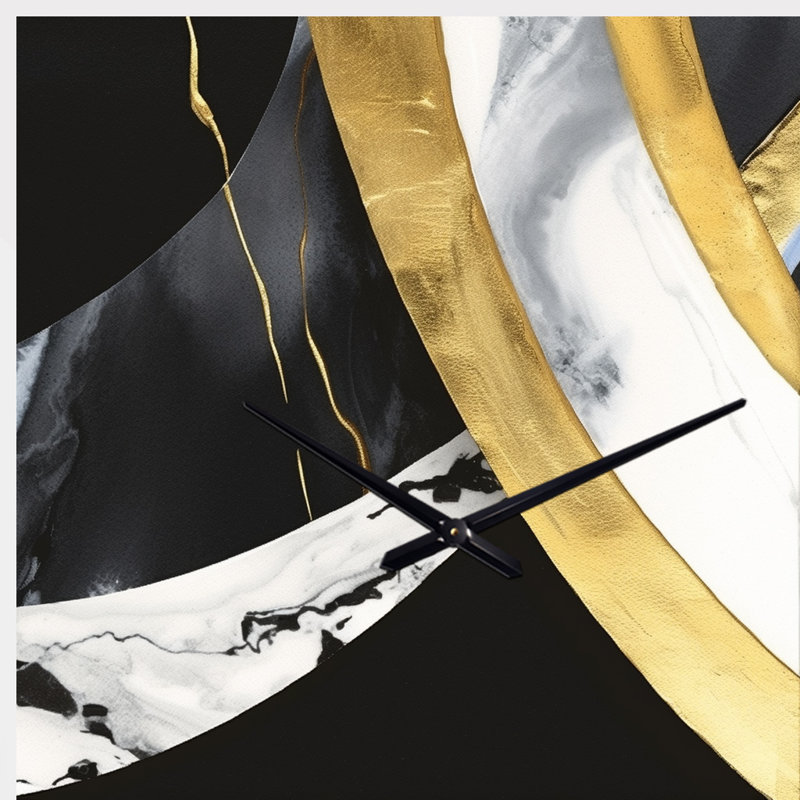 Black And Gold Harmony Of Marble IV - Marble Asymmetrical Metal Wall Clock, Black Freeform Wall Clock Print, Small