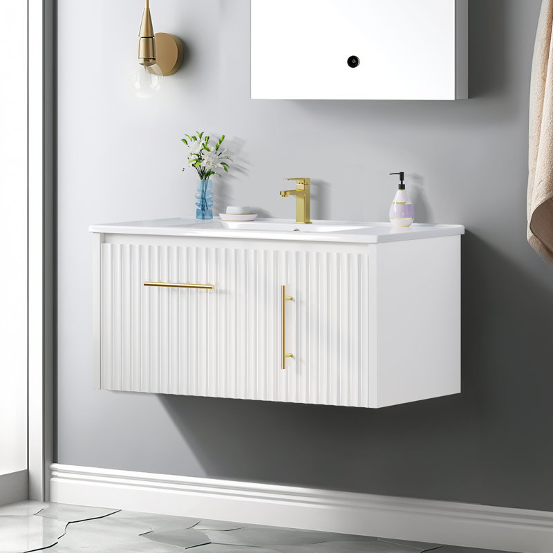 Meuble-lavabo mural 35,8 po avec comptoir en céramique Ballou
