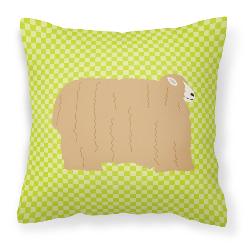 Eclectic Sheep Check Square Outdoor Throw Pillow, Green, 14" x 14"