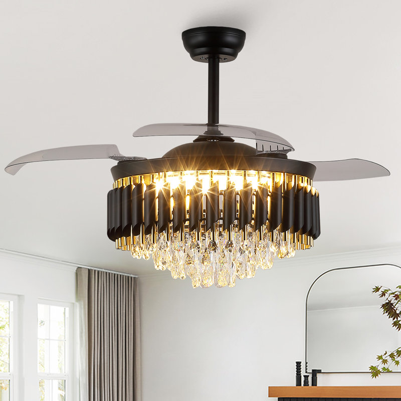 Ventilateur de plafond 48 "à intensité variable avec lumières DEL et télécommande, Noir avec or