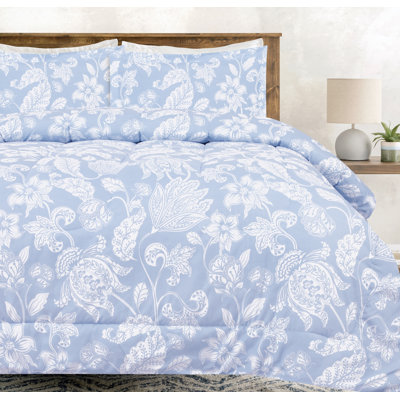 Ensemble d'édredon 3 pièces à motif cachemire floral gris et bleu Chanasya