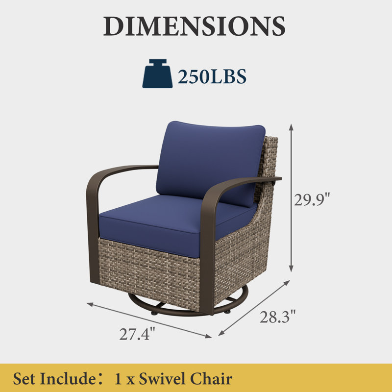 Chaise d'extérieur pivotante en osier avec coussins, Bleu foncé