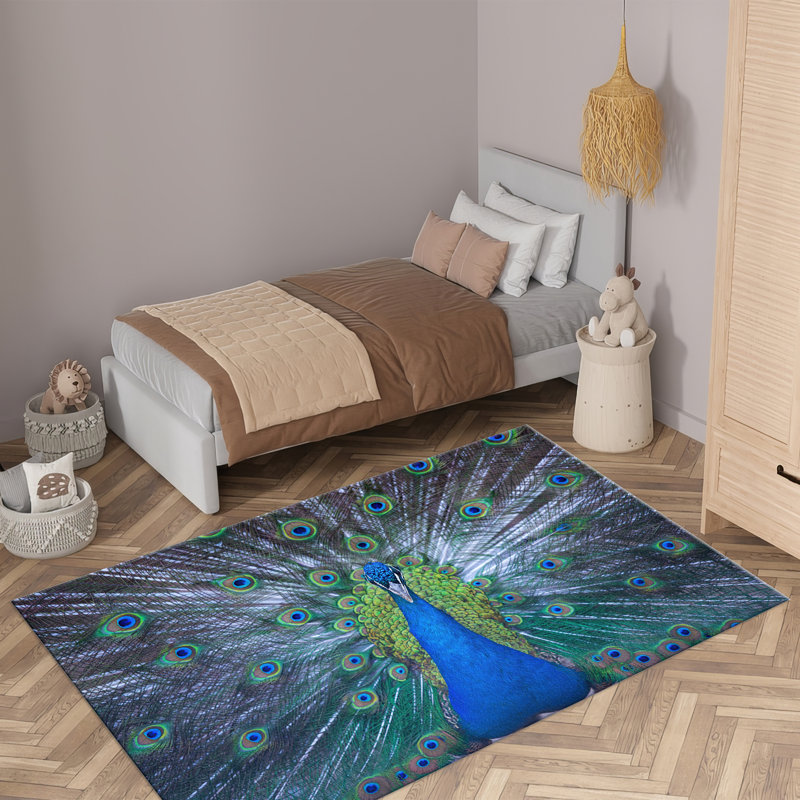 Botanical Themed With Pile Soft Printed Rug Featuring a Unique Blend of Green and Brown Color Palette in a Floral Design for a Refreshing Touch in Your Living Space