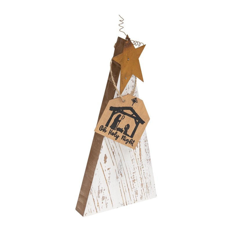 Ensemble de 3 arbres de Noël rustiques en bois blanc patiné, Blanc