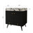 29.9" Modern Bathroom Vanity With Metal Legs, Black Wood Grain Cabinet, Marble Top & Ceramic Sink, Gold Knobs, No Mirror-61365958-57340334