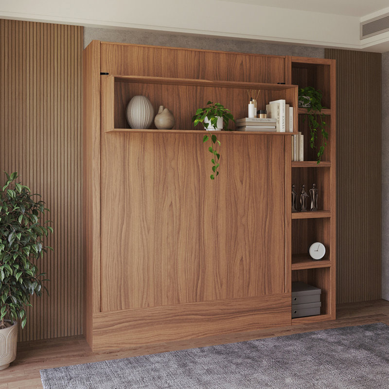 Lit escamotable avec bibliothèque Easy-Lift, Brun, Grand lit