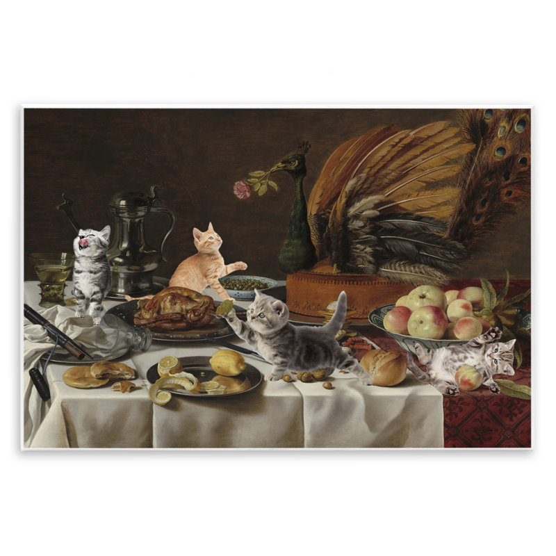 «Kittens on Still Life Feast», plaque murale par Master Redux, H 13 po x l 19 po