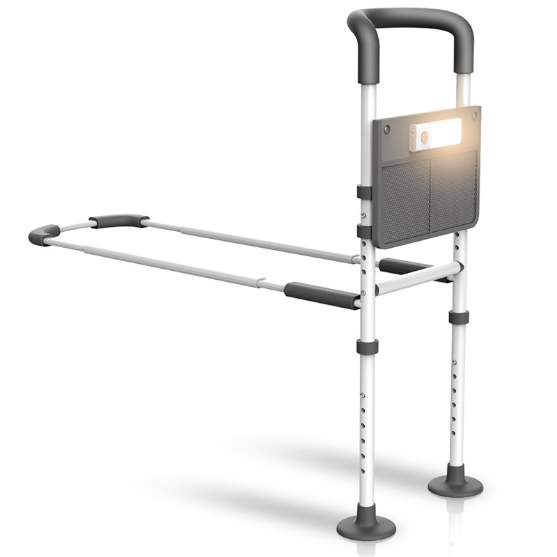 Adjustable Bedside Safety Rail with Motion Light and Storage Pouch