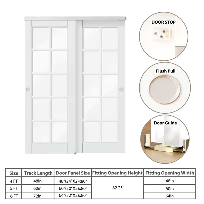 2 portes intérieures en panneau de fibres à densité moyenne avec quincaillerie en aluminium et porte coulissante en verre blanc transparent de 10 Lite de conception française moderne