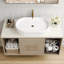 Meuble-lavabo contemporain en céramique blanche de 22,8 po, lavabo vasque ovale, conception à rayures verticales, bonde centrale et bonde escamotable, évier avec plan d'installation Splash avec comptoir inclus