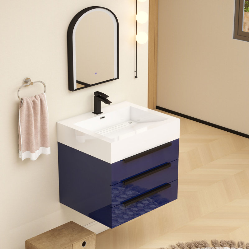 Meuble-lavabo mural simple l 24 po x P 20 po x H 22 po, Bleu marine