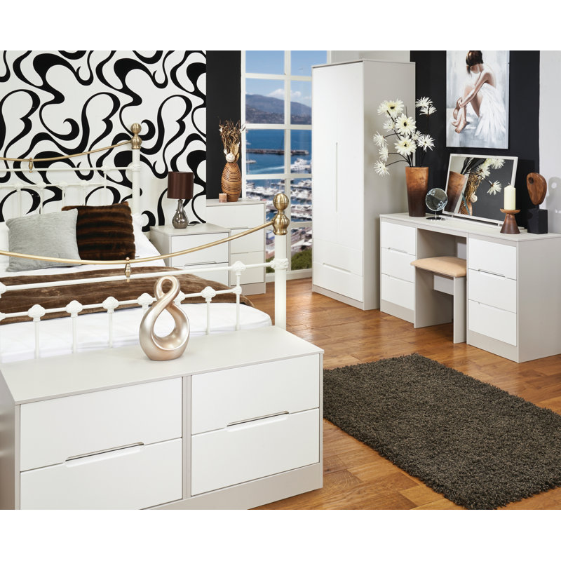 Fully Assembled Vernon 4 Drawer Chest, White Gloss/Kashmir