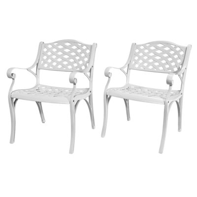 Cast Aluminum Patio Chair Set of 2 Outdoor Dining Chair White