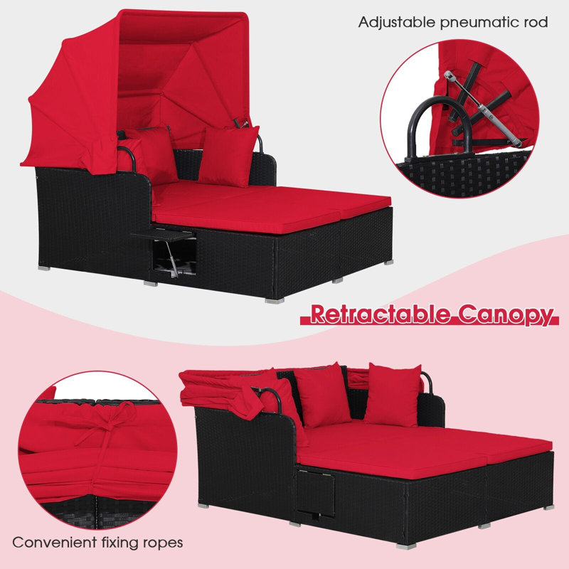 165cm Long Double Chaise with Cushions, Red
