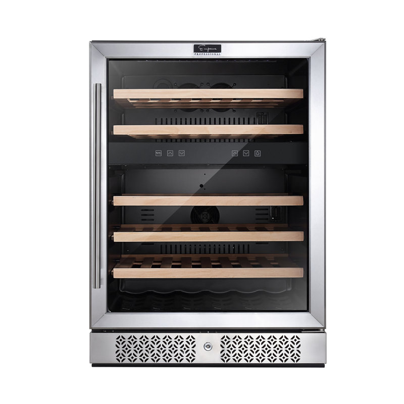 Stainless Steel Dual Zone 46-Bottle Wine Refrigerator with Blue LED Lighting