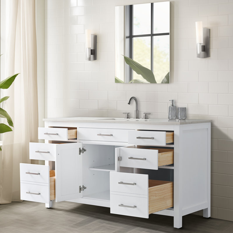 Trevor 60" W Single Vanity, White/Brushed Nickel