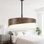 Lustre de ferme 5 lumières avec finition grain de bois et abat-jour en tissu, luminaire suspendu tambour réglable pour la salle à manger, le salon, la chambre à coucher, le vestibule et la cuisine