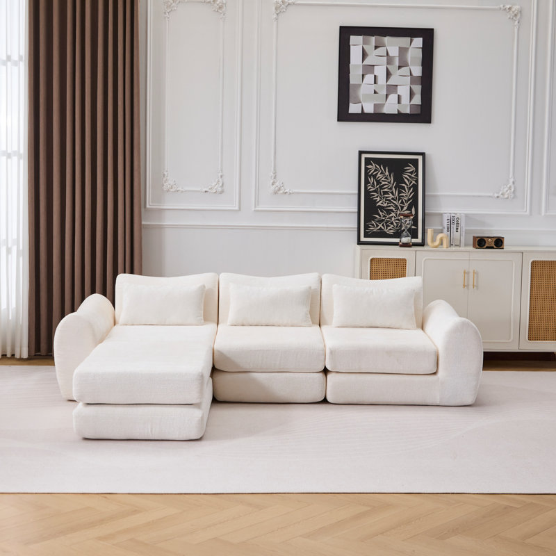 Canapé modulaire pliable en chenille Wave Star, mobilier extensible créatif avec siège central, méridienne et repose-pieds