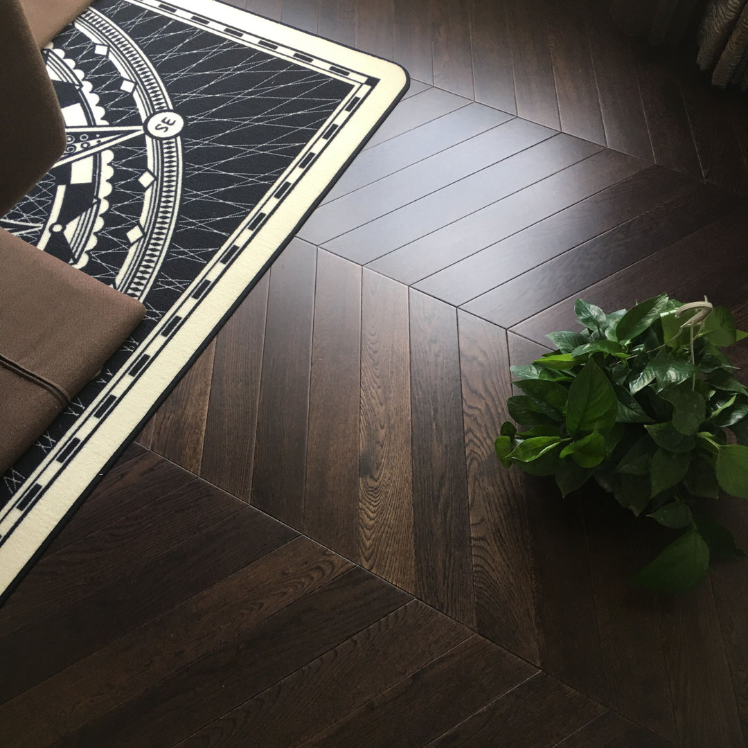 Oak Coffee Stained & Lacquered Chevron Engineered Flooring
