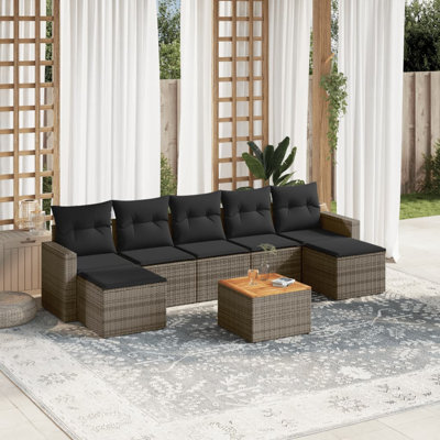 Ensemble de canapé de jardin modulaire en rotin PE gris
