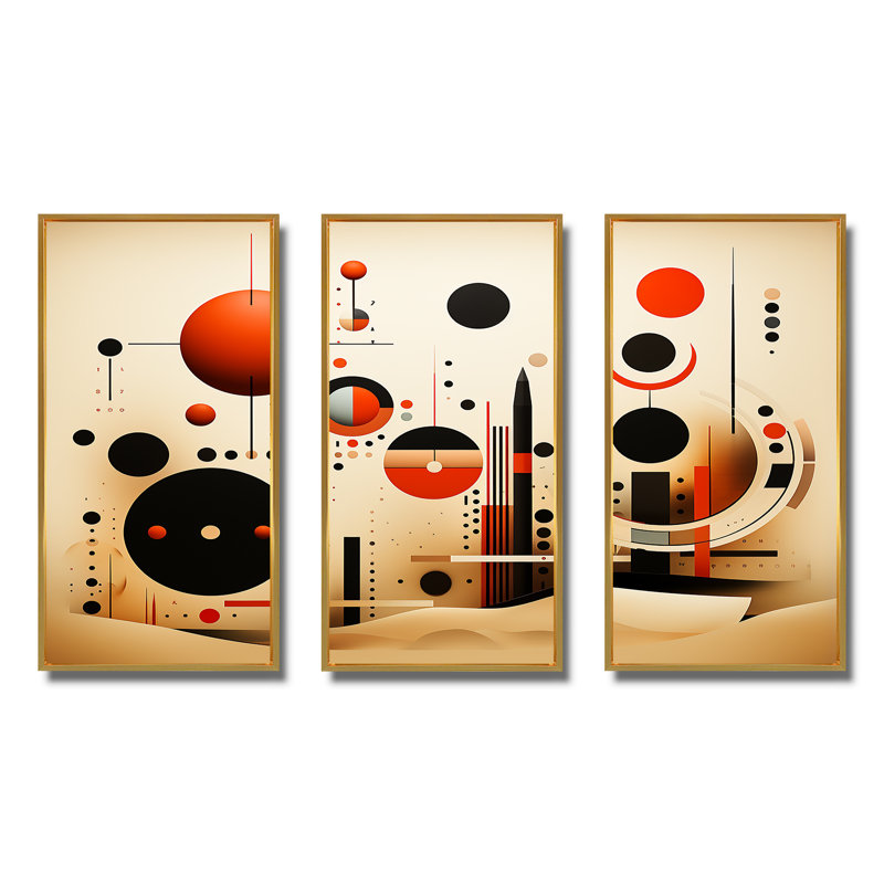 «Echoing Ellipse Beige», art mural géométrique, Cadre flottant doré, H 28 po x l 36 po x P 1 po