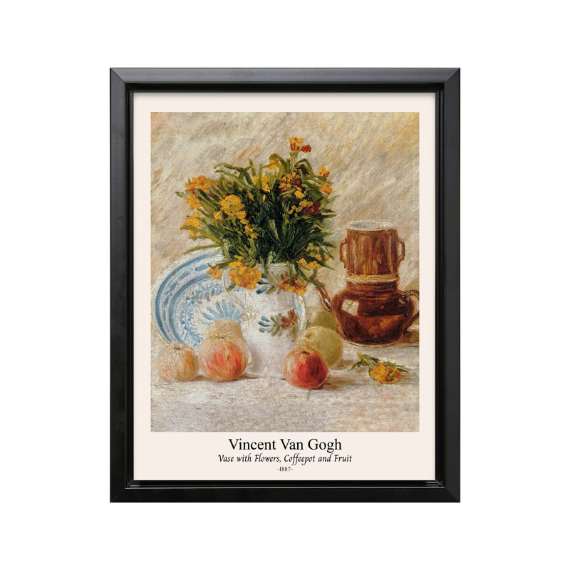 Van Gogh - vase avec fleurs, Black Framed, Canvas, 18"H x 24"W