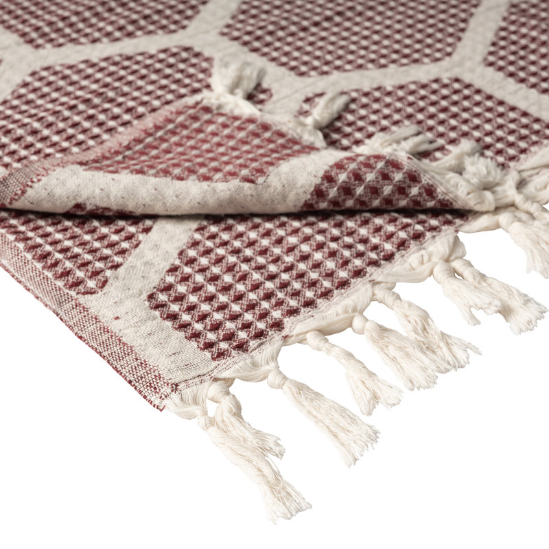 Honeycomb 100% Turkish Cotton Handmade Throw Blanket, Red