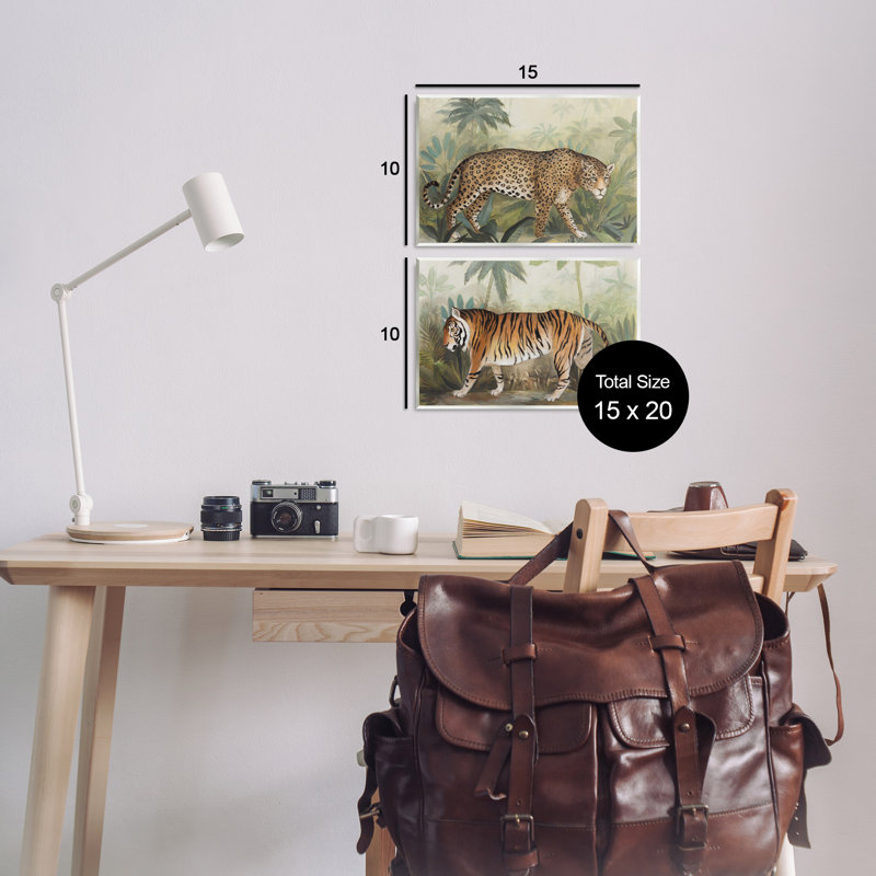 «Jaguar & Tiger Jungle Scene», ensemble de 2 plaques murales par Julia Purinton, H 10 po x l 15 po