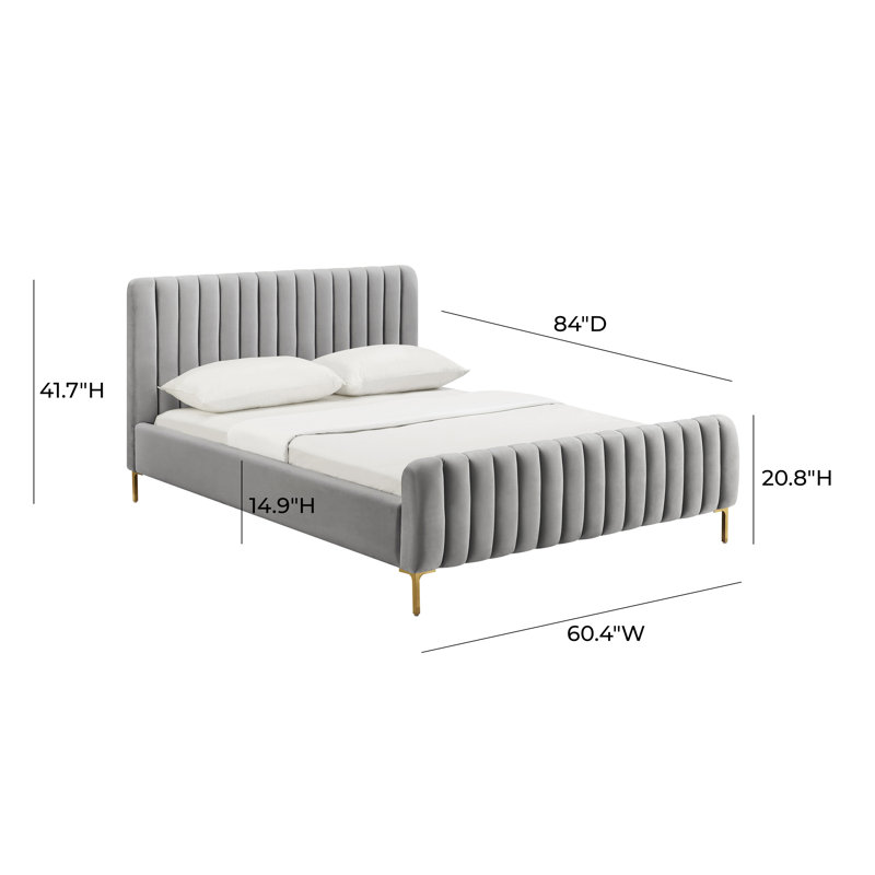 Lit plateforme tapissier Robbinsdale, Velours gris clair, Double
