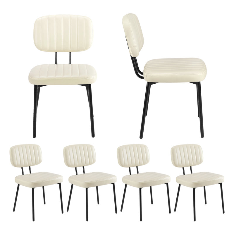 Upholstered Modern PU Leather Dining Chair Side Chair (Set Of 6), White