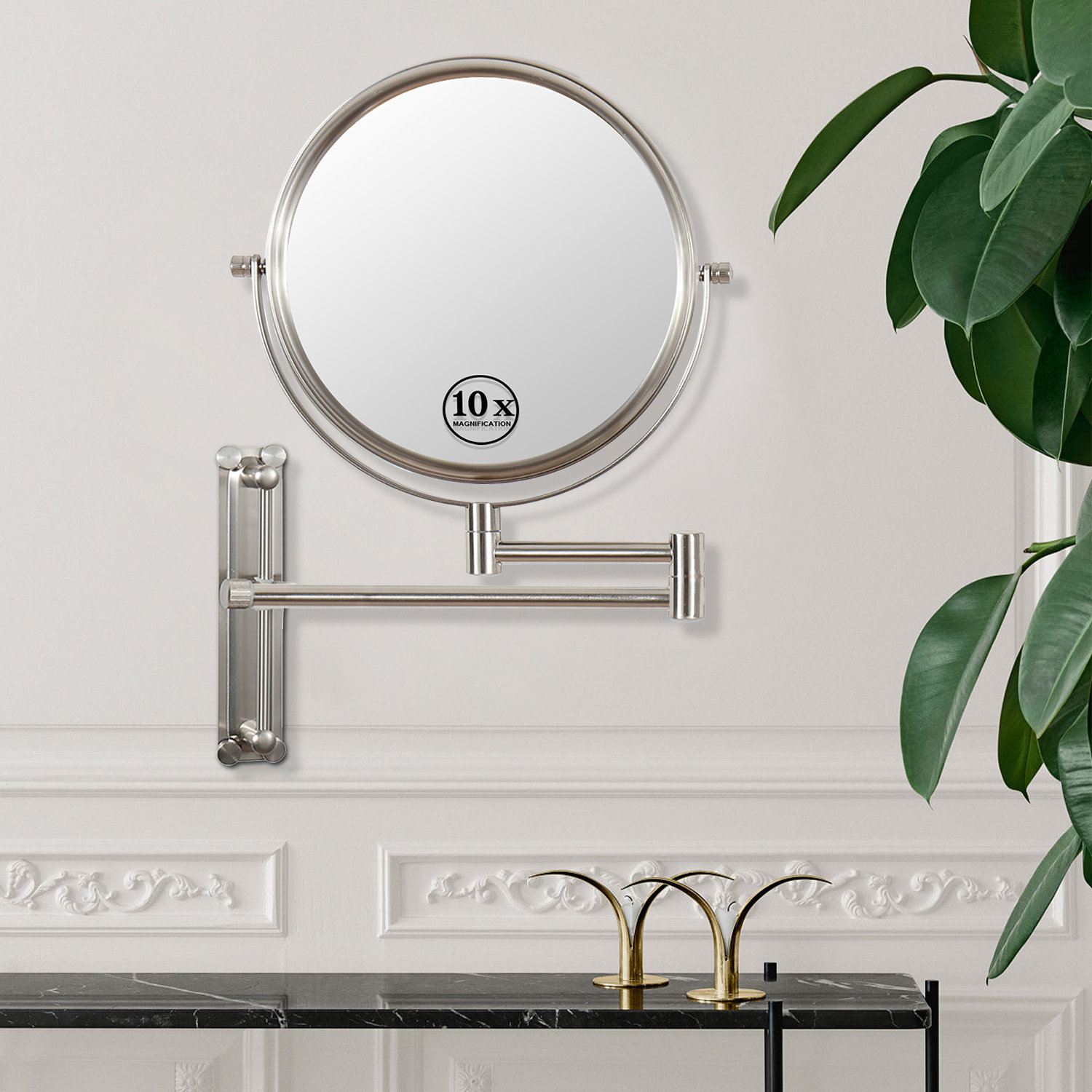 Latitude Run® Mounted Makeup Mirror - 10x Magnification 8'' Two-Sided ...