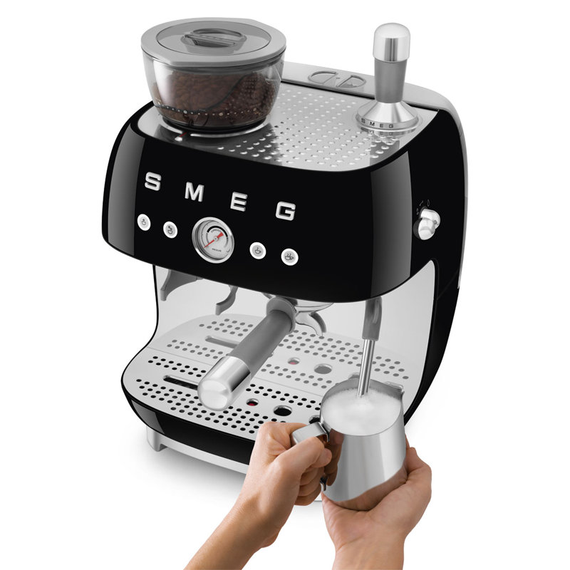 Black Semi-Automatic Espresso Machine with Grinder and Steam Wand
