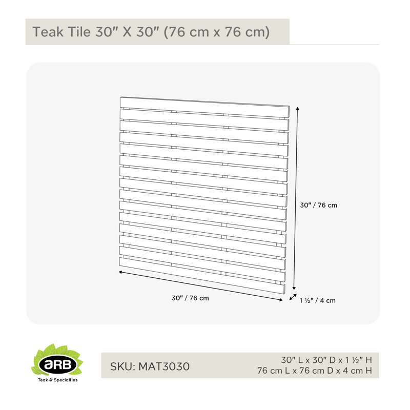 Solid Wood Shower Mat, 1.5" H x 30" W x 30" L