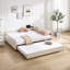 Lit de jour rembourré avec lit gigogne, structure de lit en bois robuste, conception en losange moderne, pour chambre à coucher, chambre d'amis (beige)-2031796141