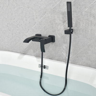 7.5" Solid Brass Single Handle Wall Mounted Roman Tub Faucet with Handheld Shower Head